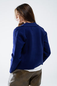 Q2 Women's Sweater Soft Knit Cardigan In Ink Blue With Front Pockets