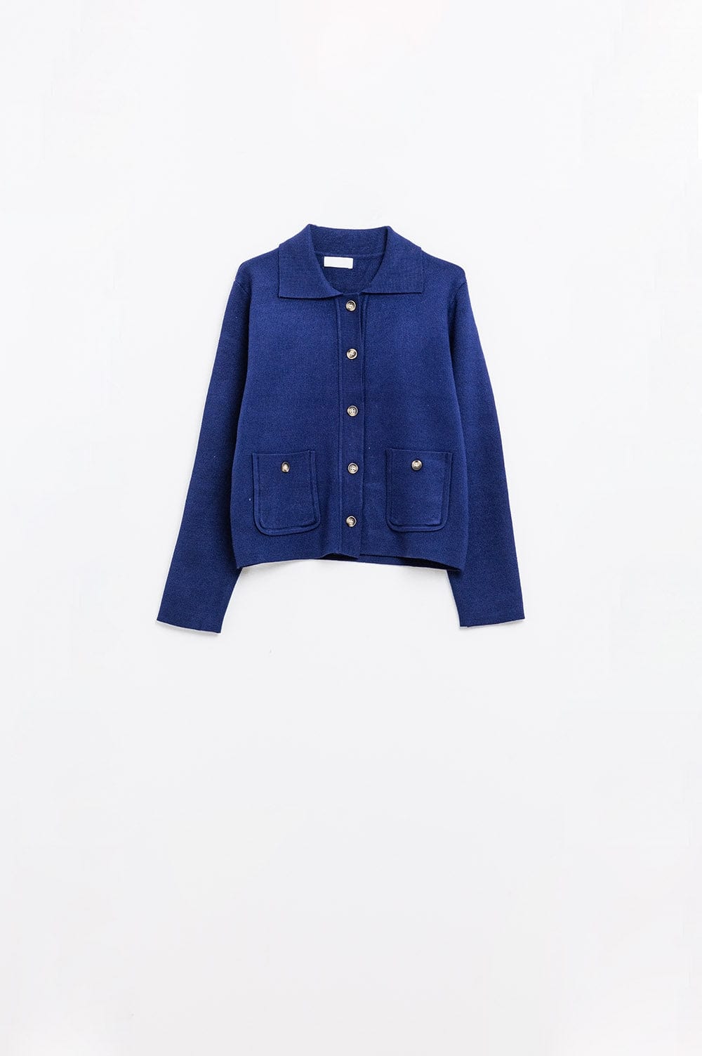 Q2 Women's Sweater Soft Knit Cardigan In Ink Blue With Front Pockets