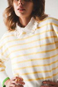 Q2 Women's Sweater Stripe Sweater in Yellow & White