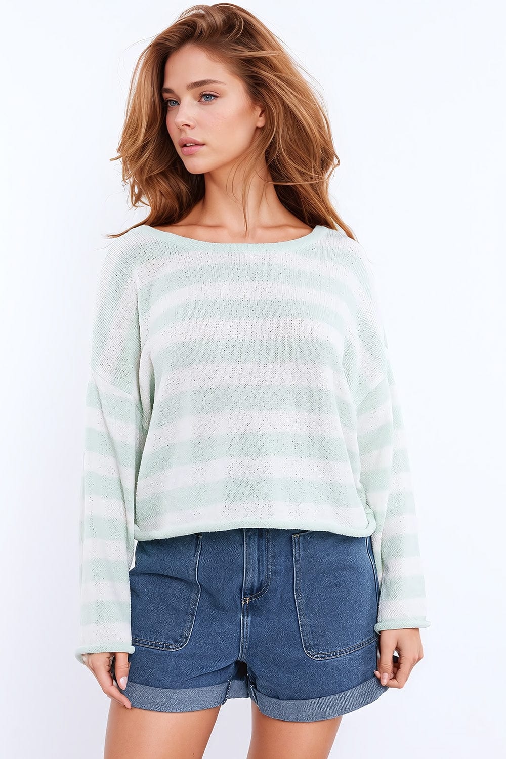 Q2 Women's Sweater Striped Sweater With Knot Detail At The Back