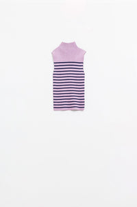 Q2 Women's Sweater Striped Turtle Neck Tank Top In Lavander