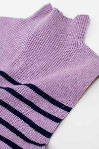 Q2 Women's Sweater Striped Turtle Neck Tank Top In Lavander