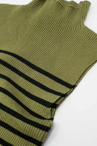 Q2 Women's Sweater Striped Turtle Sweater In Olive Green