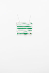 Q2 Women's Sweater Striped White And Green Top With Square Neckline