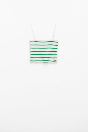 Q2 Women's Sweater Striped White And Green Top With Square Neckline