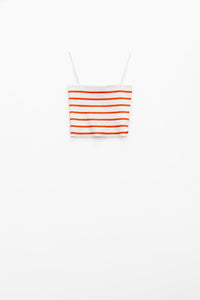 Q2 Women's Sweater Striped White And Orange Top With Square Neckline