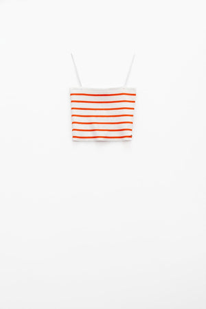 Q2 Women's Sweater Striped White And Orange Top With Square Neckline