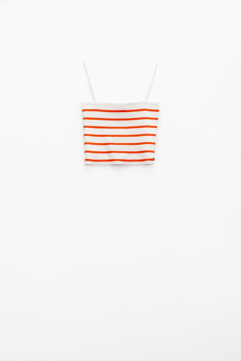 Q2 Women's Sweater Striped White And Orange Top With Square Neckline