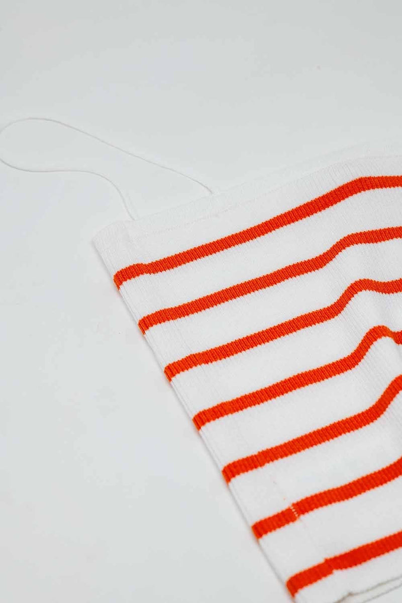 Q2 Women's Sweater Striped White And Orange Top With Square Neckline