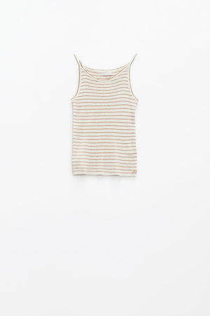 Q2 Women's Sweater Stripped Ribbed Basic Tank Top In White And Brown