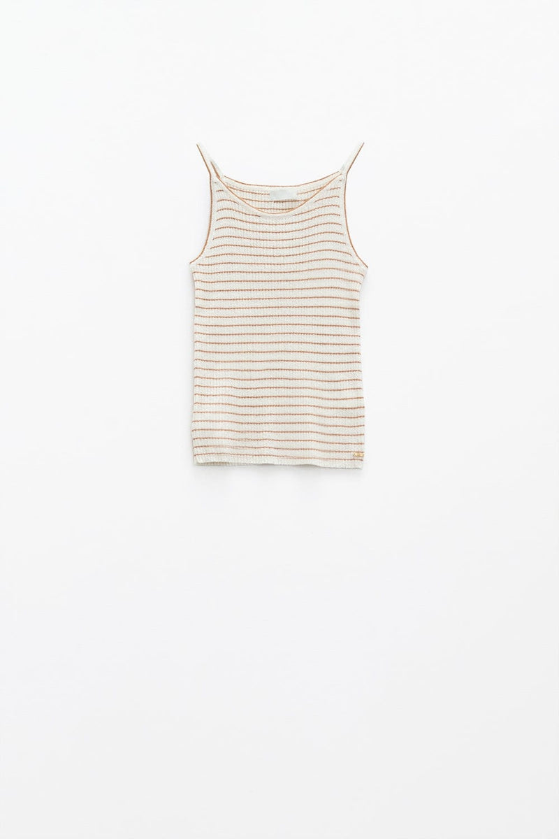 Q2 Women's Sweater Stripped Ribbed Basic Tank Top In White And Brown