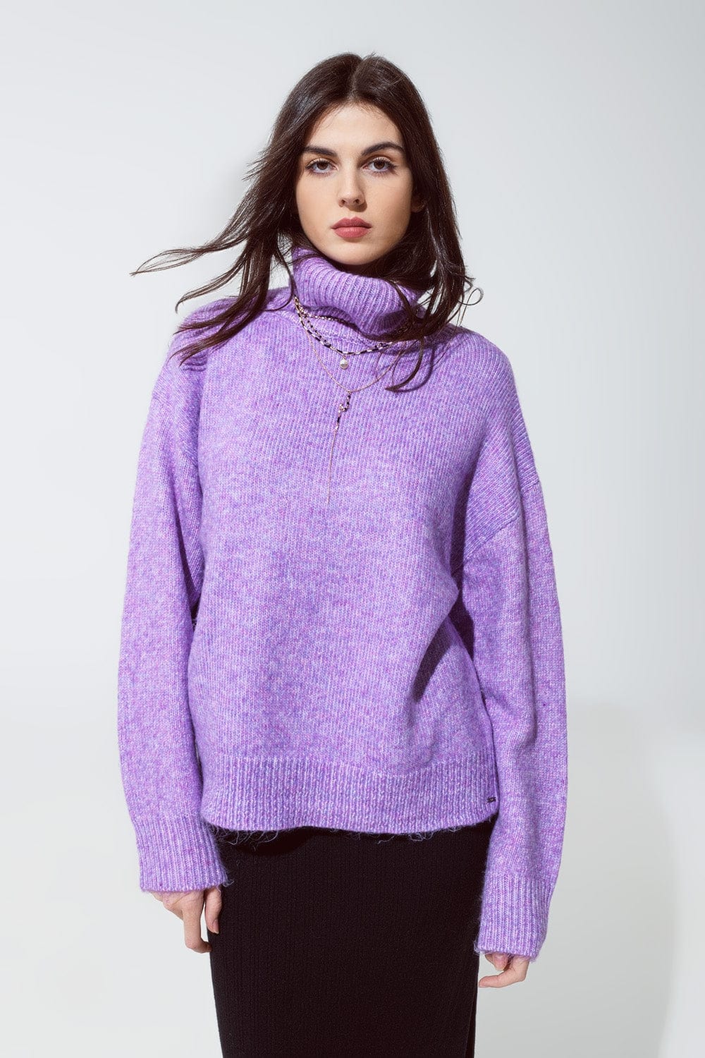 Q2 Women's Sweater Sweater In Purple With A Turtleneck