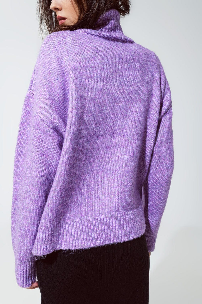 Q2 Women's Sweater Sweater In Purple With A Turtleneck