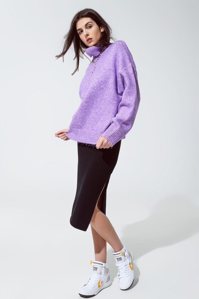 Q2 Women's Sweater Sweater In Purple With A Turtleneck