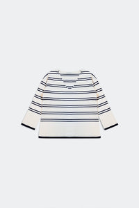 Q2 Women's Sweater Sweater In White with Navy Stripe