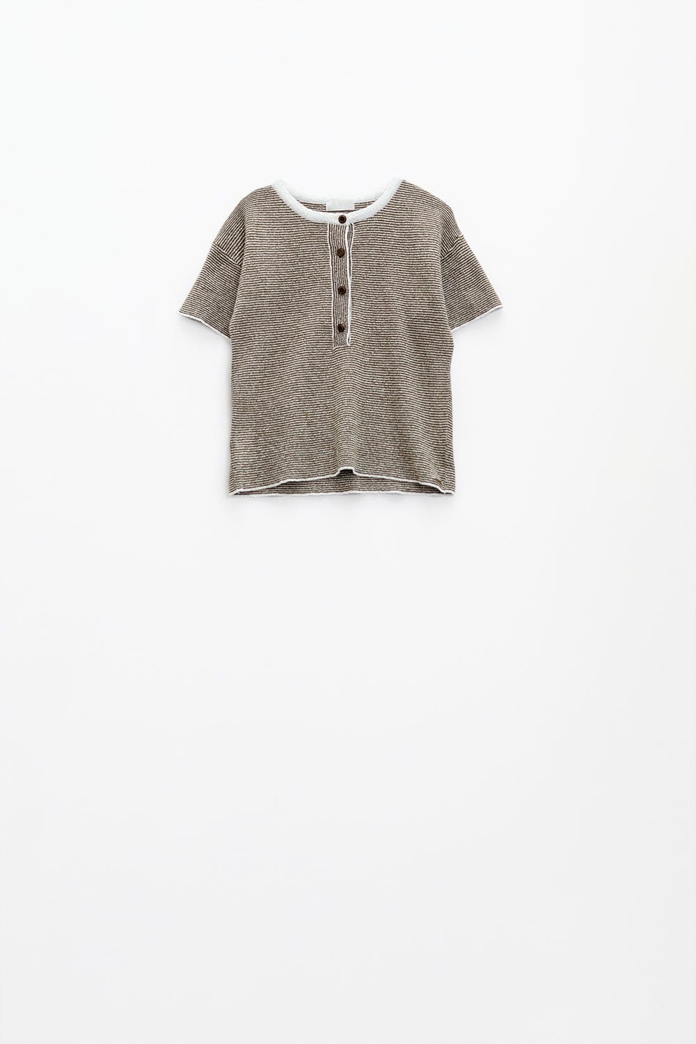 Q2 Women's Sweater Sweater With Khaki Stripes And Gold Button Closure