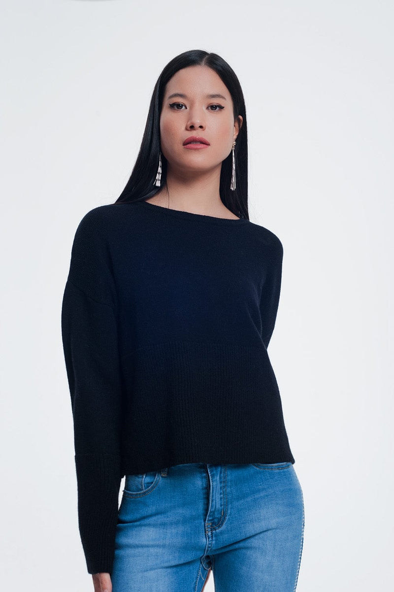 Q2 Women's Sweater Sweater with Long Sleeves in Black