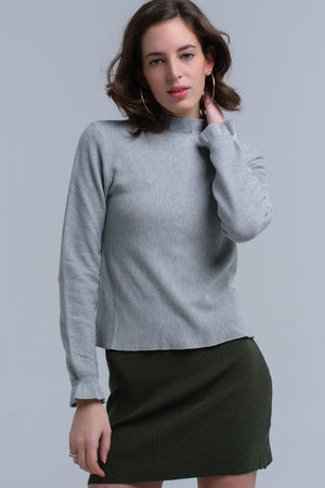 Q2 Women's Sweater Sweater with ruffle in gray