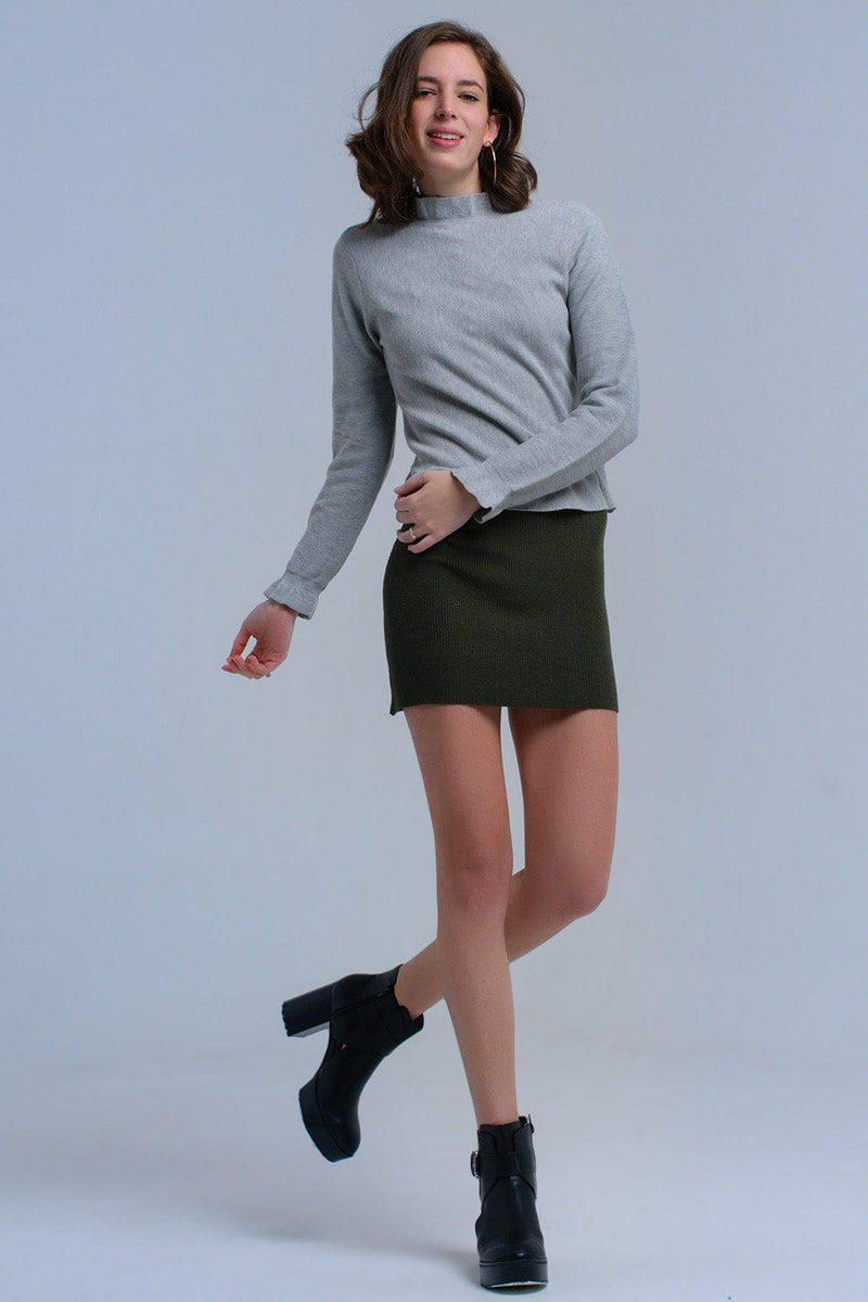 Q2 Women's Sweater Sweater with ruffle in gray