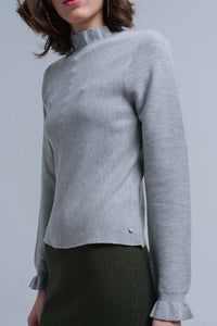 Q2 Women's Sweater Sweater with ruffle in gray