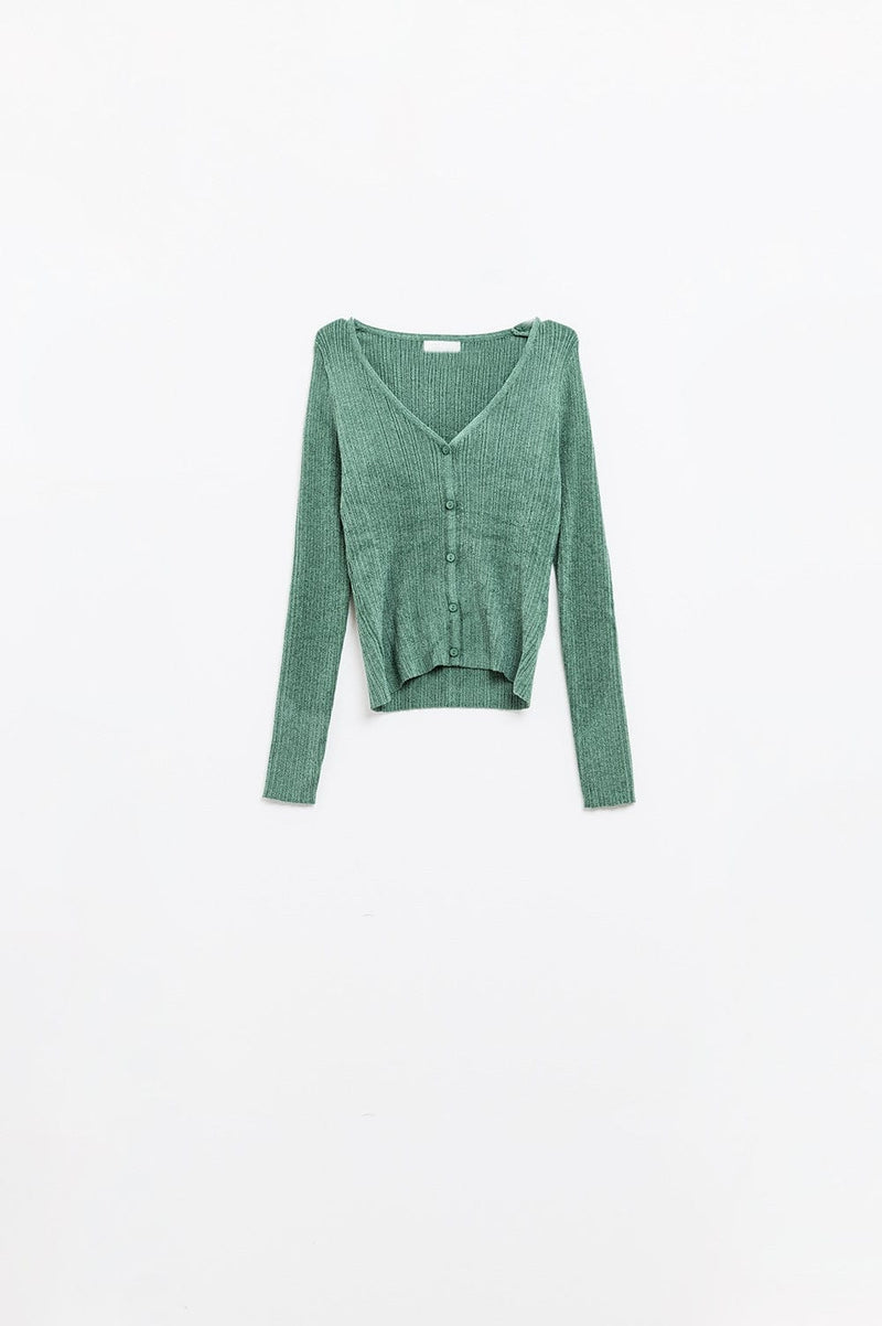 Q2 Women's Sweater Textured Cardigan In Mint Green