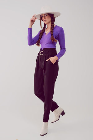 Q2 Women's Sweater V Neck Fine Knit Jumper in Purple