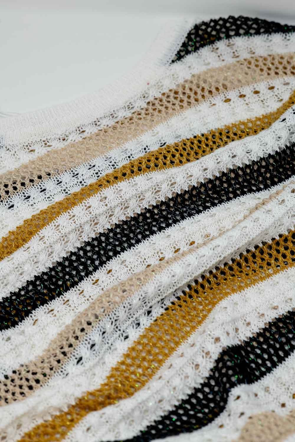 Q2 Women's Sweater White Knit Sweater With Multicolored Stripes