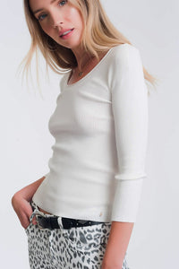 Q2 Women's Sweater White knitted wide neck sweater