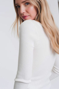 Q2 Women's Sweater White knitted wide neck sweater