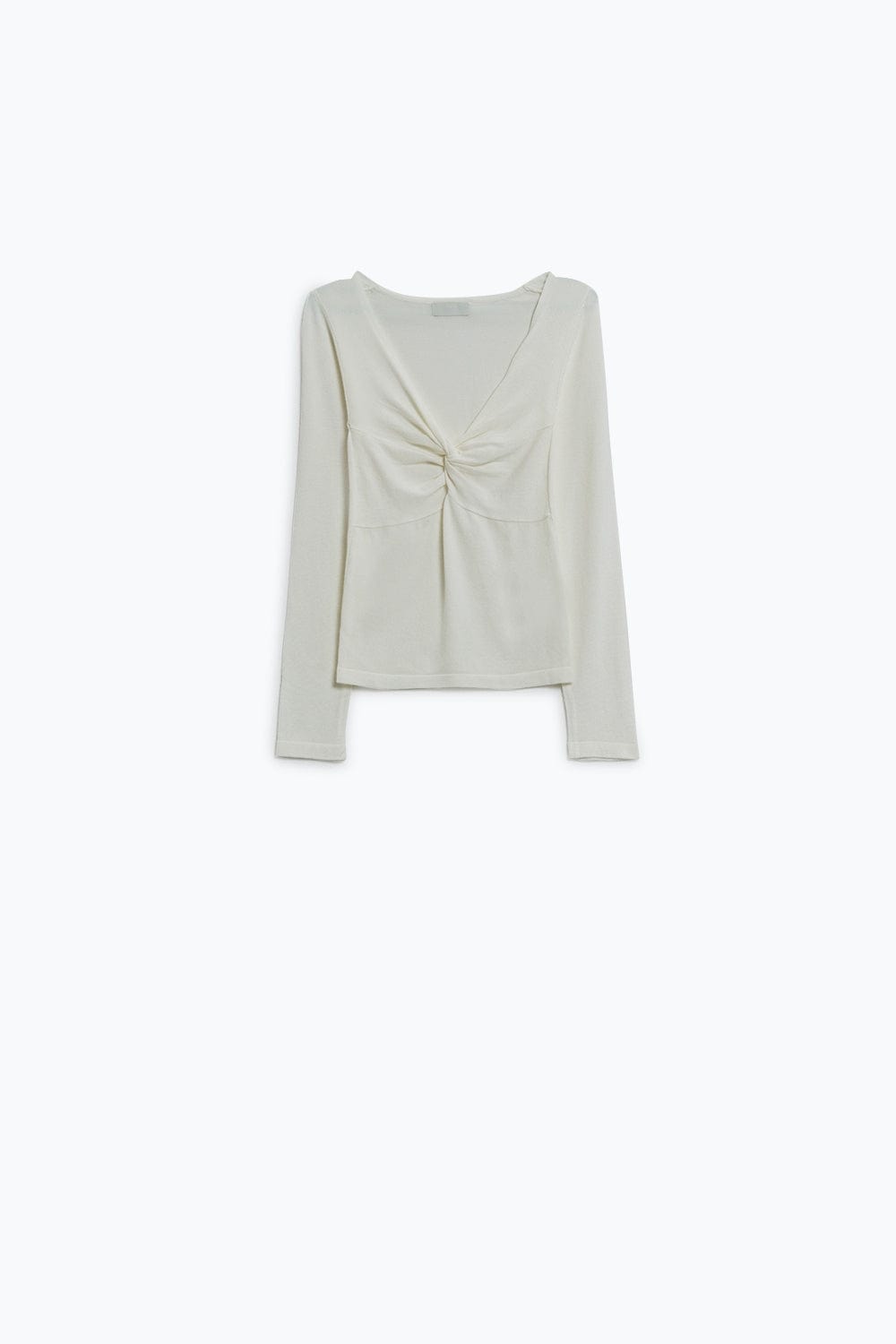 Q2 Women's Sweater White Long Sleeve Shirt With Knot Detail And V-Neck