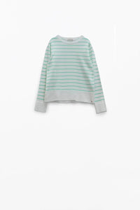 Q2 Women's Sweater White Long Sleeves Sweater With Light Green Stripes