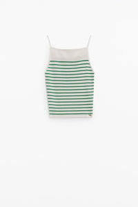 Q2 Women's Sweater White Top With Green Stripes And Thin Straps
