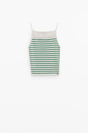 Q2 Women's Sweater White Top With Green Stripes And Thin Straps