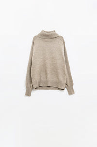 Q2 Women's Sweater Wide Beige Sweater With Ribbed Sleeves