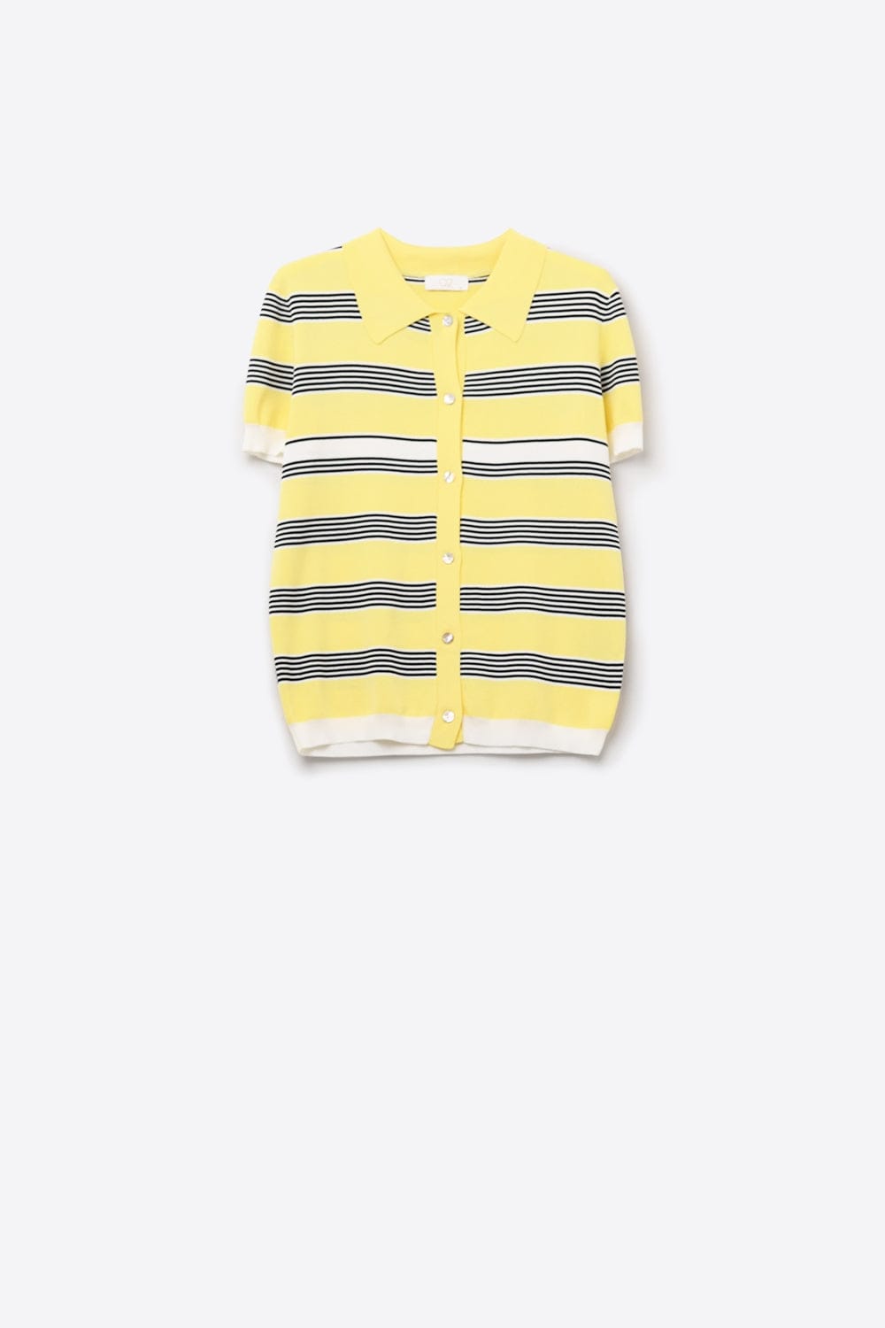 Q2 Women's Sweater Yellow Striped Button-Up Polo