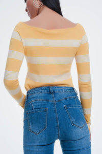 Q2 Women's Sweater Yellow Striped Sweater