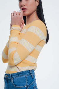 Q2 Women's Sweater Yellow Striped Sweater