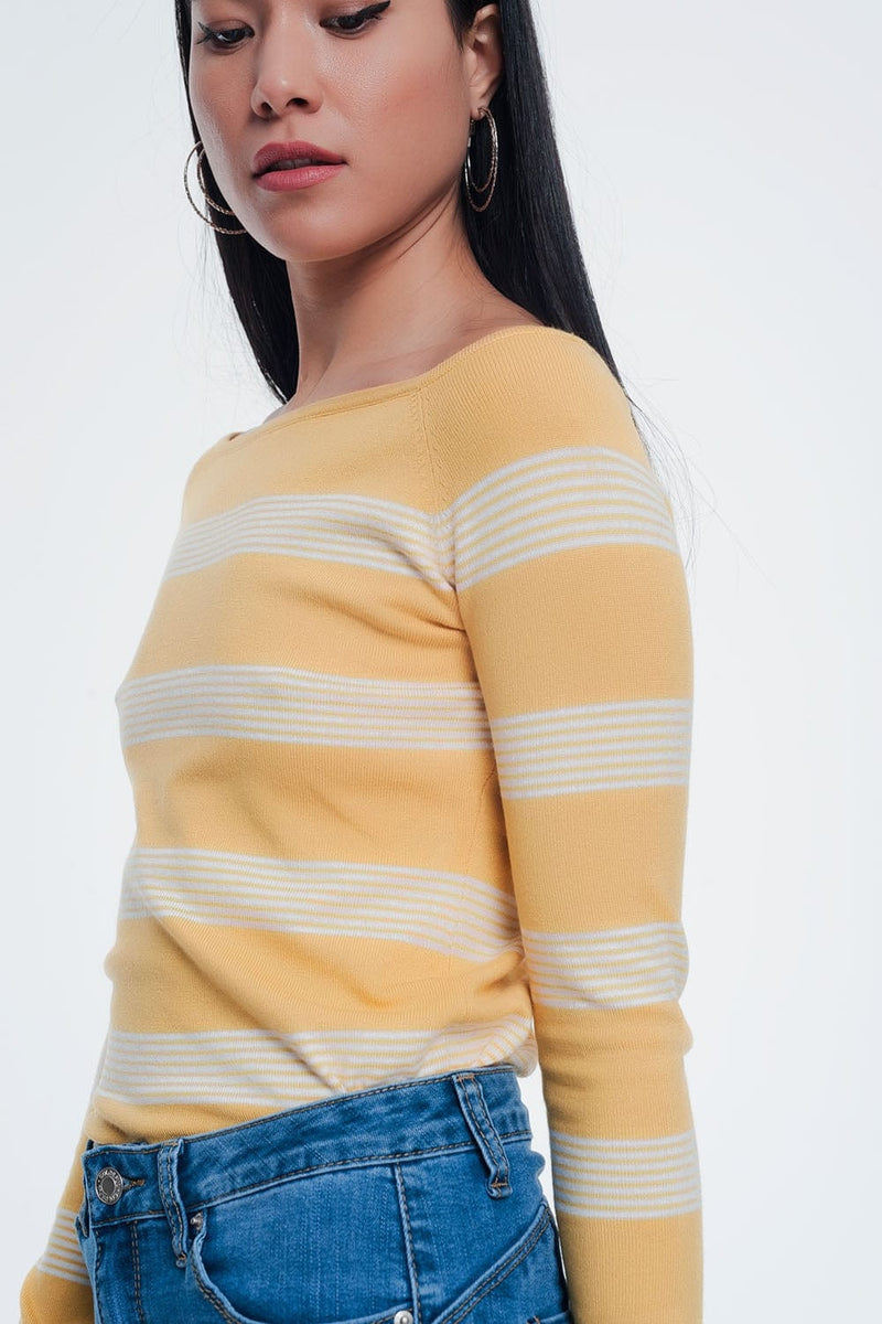 Q2 Women's Sweater Yellow Striped Sweater