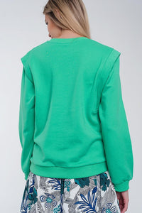 Q2 Women's Sweatshirt Boyfriend Sweatshirt with Shoulder Details