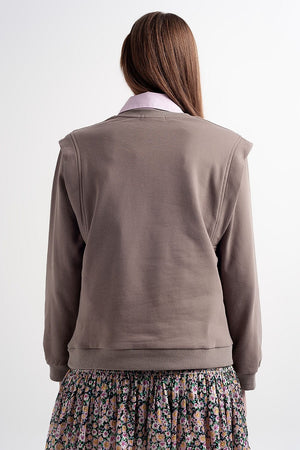 Q2 Women's Sweatshirt Boyfriend Sweatshirt with Shoulder Details in Gray