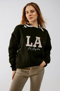 Q2 Women's Sweatshirt One Size / Black / China LA Oversized Sweat in Black