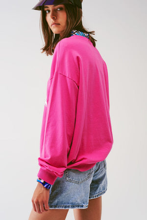 Q2 Women's Sweatshirt One Size / Fuchsia / Italia Sweatshirt with Los Angeles 77 Text in Pink