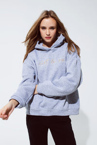Q2 Women's Sweatshirt One Size / Grey Grey Color Hoodie With Embroidered With Cést La Vie Text