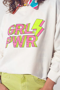 Q2 Women's Sweatshirt One Size / White / China GRL PWR Text Sweatshirt in White