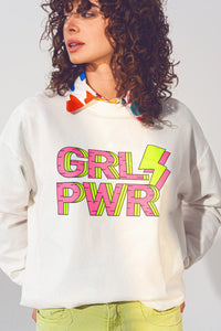 Q2 Women's Sweatshirt One Size / White / China GRL PWR Text Sweatshirt in White