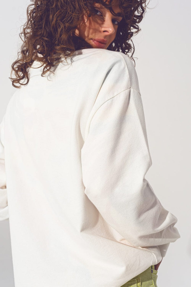 Q2 Women's Sweatshirt One Size / White / China GRL PWR Text Sweatshirt in White