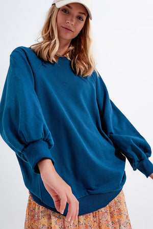 Q2 Women's Sweatshirts One Size / Blue / China Super oversized sweatshirt with seam detail in blue