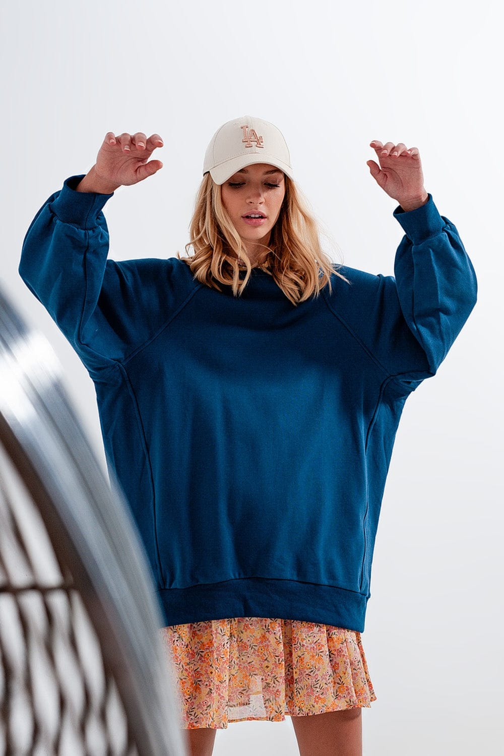 Q2 Women's Sweatshirts One Size / Blue / China Super oversized sweatshirt with seam detail in blue