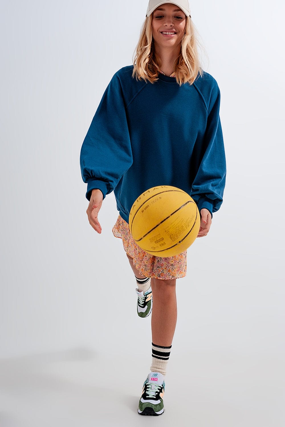 Q2 Women's Sweatshirts One Size / Blue / China Super oversized sweatshirt with seam detail in blue