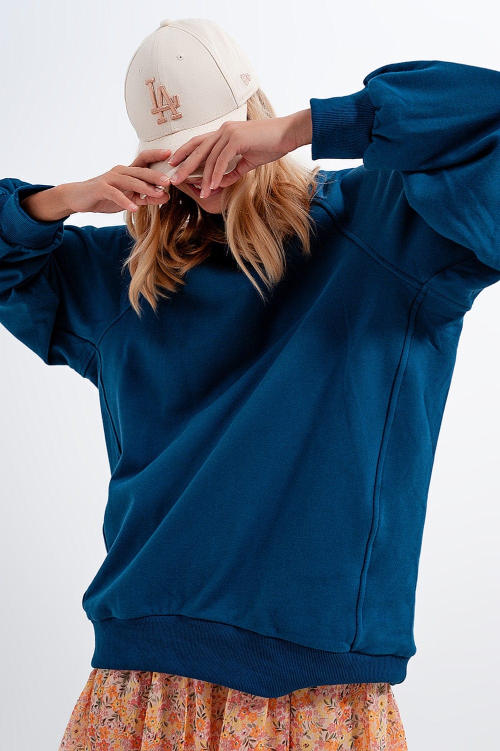 Q2 Women's Sweatshirts One Size / Blue / China Super oversized sweatshirt with seam detail in blue